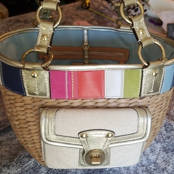 RARE COACH STRAW PATCHWORK BASKET PURSE POCKETBOOK - Picture 2 of 8